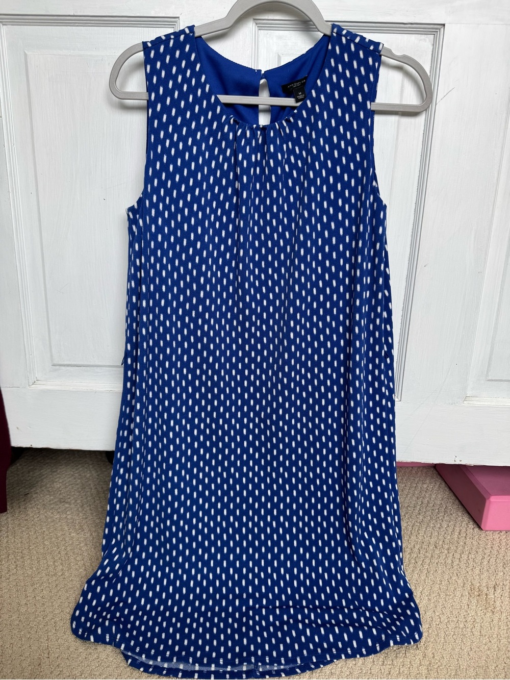 Ann Taylor Royal Blue Sleeveless Midi Dress with White Dash Print